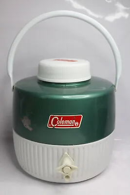 Vintage 1972 Coleman Jug Cooler Green Metal/Plastic 1 Gallon Water Thermos W Cup • $29.99