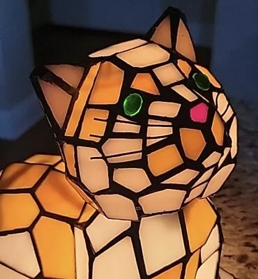 Vintage Tiffany Style Stained Glass Bobble Head Electric Cat Lamp Light Unique • $101