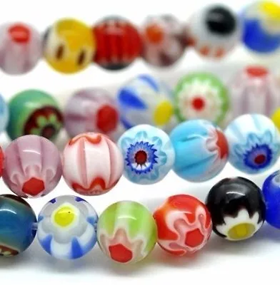 Millefiori Colorful Flower Motif Glass Beads Handmade Lampwork Beads • £5.58