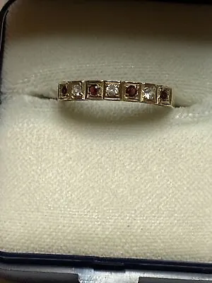 9ct Gold Ruby & Diamond Vintage Ring 9k 375 Size M - Boxed • £119