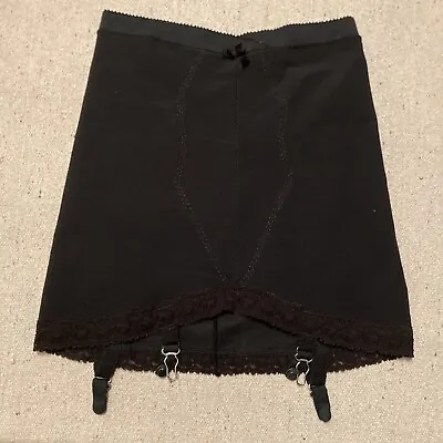 Vintage Lerner Shops Firm Open Bottom Girdle Skirt Black Shaper Garters Sissy L • $169.74