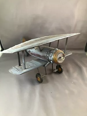 Vintage Hand Made Tin Toy Biplane / Blue /  10  Wing Span • $34