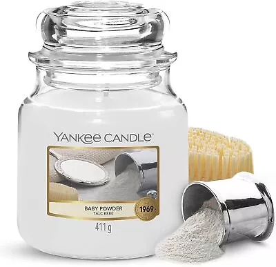 Yankee Candle Scented Candle Baby Powder Medium Jar Candle White • £29.62