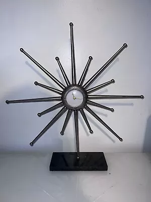 Mid-century Modern Chrome Starburst/Sunburst Mantle Clock India Marble Base • $380