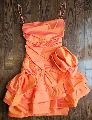 Vtg 80s 90s Orange /Pink Strapless Prom Dress Nicole Studio Formal Sz 12 NWT • $45