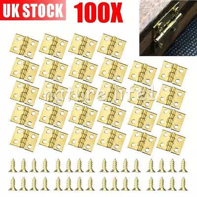 100X 16*18mm Small Hinges + 400x Screws Brassed Jewellery Box Dolls House Hinge • £10.47