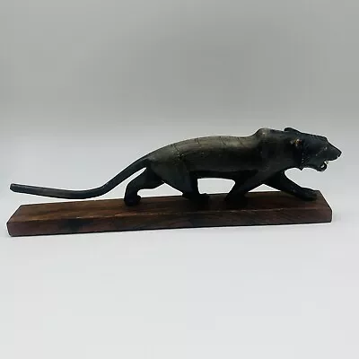 Vintage Black Horn Carved Panther On Wood Base • $45