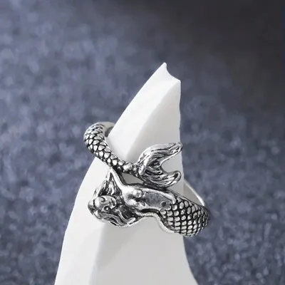 Unique 925 Sterling Silver Little Mermaid Charms Wedding Engagement Ring Size 8 • $13.74