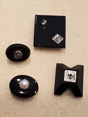 4 Vintage Black Onyx Oval/square Shaped Loose Stones W/14k & Diamonds/pearl  • $38.95