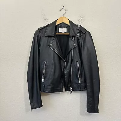 MUUBAA Cropped Lamb Leather Biker / Moto Jacket In Black #MW1170R US 4 W7666 • $85