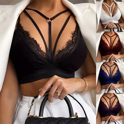 £7.39 • Buy Women‘s Lace V Neck Sexy Bustier Bralette Bralet Bra Crop Top Cami Vest Camisole