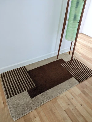 £45 • Buy Vintage Mid Century Geometric Retro Brown Cream Wool Rug Mat 50s 60s 70s
