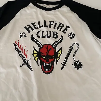 Stranger Things Shirt Adult Small Raglan 3/4 Sleeve Hellfire Club D&D Three In • $14.99