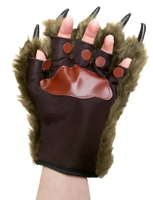 Adult Text Friendly Furry Brown Werewolf Monster Costume Open Finger Gloves • $15.99