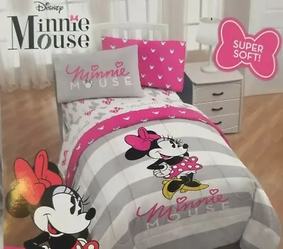4 Pc Disney Minnie Mouse Twin Comforter And Sheet Set NIP • $125.10
