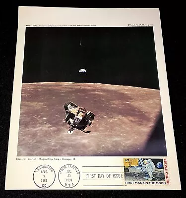 Moon Landing 1969 First Day Cover Lunar Photo Card Apollo 11 Lunar Module Rise • $27