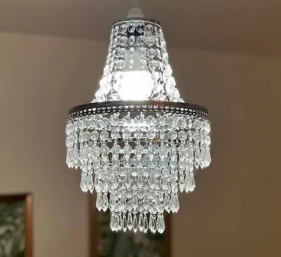 Terry Crystal 5-Tier Elegant Beaded Light Shade Clear Acrylic Droplet Chandelier • £19.49