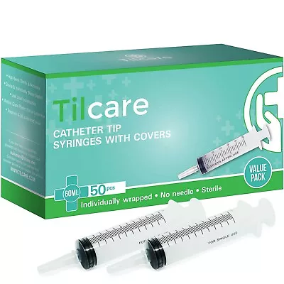 60ml Catheter Tip Syringe With Covers 50 Pack By Tilcare - Sterile  • $35.99