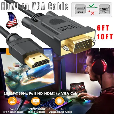 HDMI To VGA Adapter Cable Monitor 1080P Video Cord For Computer Desktop Laptop • $35.99