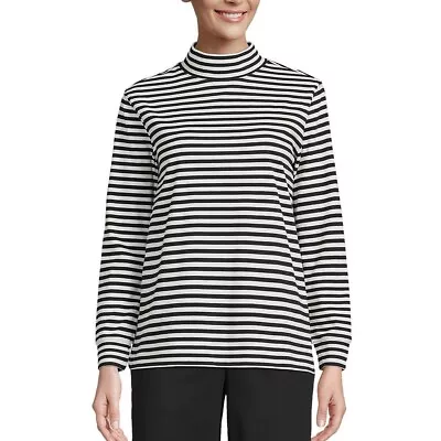 Lands’ End New Striped Mock Neck Turtleneck Top XS Super T Womens Pullover • $16