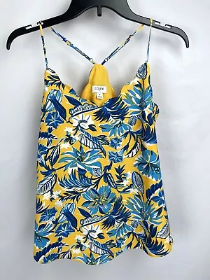 J. Crew Women Size 4 Yellow Tropical Tank Blouse Scalloped Neck Sleeveless • $14.40