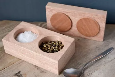 Eco-friendly Salt And Pepper Pinch Pots With Lid Handmade From Meranti Hardwood • £22.99