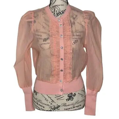 ZARA NWT M Organza Knit Jacket With Jewel Buttons 2488/106 Light Pink Peach • $39.90