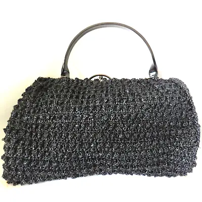 Vintage Women's Frame Bag Black Crochet & Lucite Handle • $25