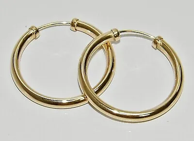 9ct Gold 20mm Capped Sleeper Hoop Earrings - Solid 9k Gold • £45.95