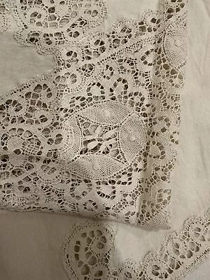 Vintage Bobbin Lace Large Cotton Tablecloth Bedspread 245 X 235 Handmade Ecru • $75