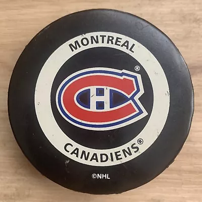 MONTREAL CANADIENS NHL OFFICIAL GAME HOCKEY PUCK 1996-98 Orange Ring Reverse • $11.24