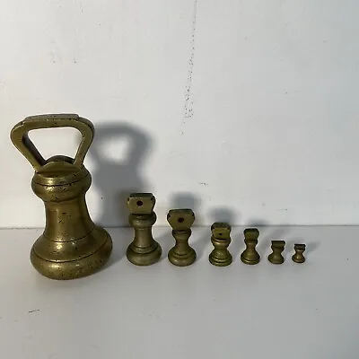 Set Of 7 Brass Bell Shaped Scale Weights: 1 Lb 8oz 4oz 2oz 1oz 1/2oz 1/4oz • $74.50