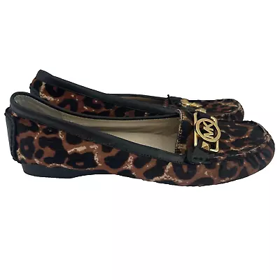 Michael Kors Loafers Flats Womens 6.5 Calf Hair Leather Leopard Print Shoes • $30.40