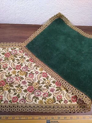 VINTAGE 1960s TABLERUNNER Floral Gold Metallic Tapestry Green Velvet 13x37 Long • $23.98