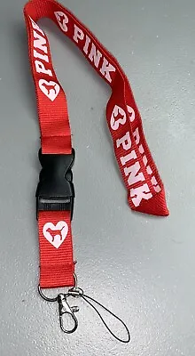 New Victorias Secret Red Pink Dog Logo Heart Lanyard Keychain Detachable • $4