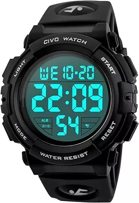 CIVO Mens Digital Sports Watches Military Big Numbers 50M Waterproof Large Face • £19.99