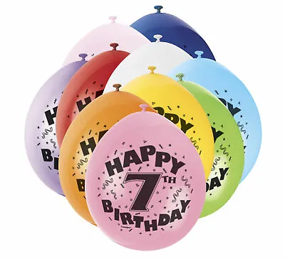 7th HAPPY BIRTHDAY BALLOONS 12” AIR FILL AGE 1-50 MIXED COLOURS PACKS OF 10 • £3.35