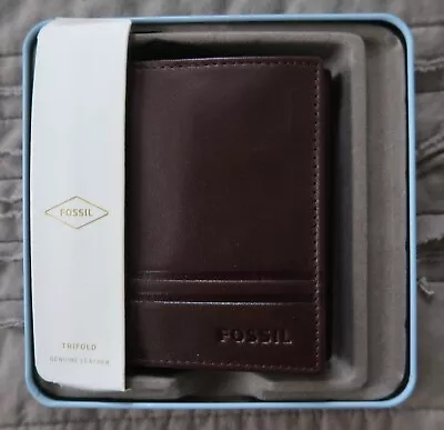 Fossil Men's WATTS Trifold BROWN Leather Wallet NWT NEW IN BOX • $39.99