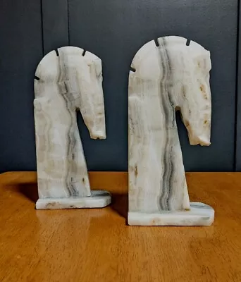 Onyx Horse Head Bookends Mexican Hand Carved Vintage -8.5” Tall • $24