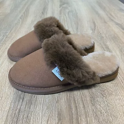 Kangaroo Skin Sheepskin Wool UGG Scuffs Slip On Ladies With Kangaroo Fur Collar • $38.90