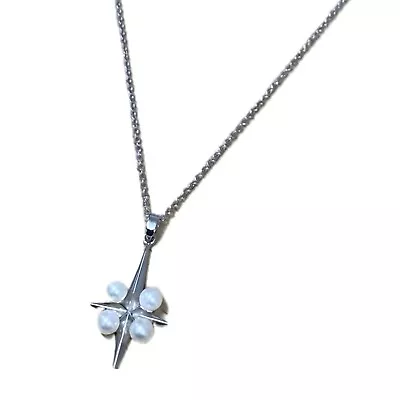 MIKIMOTO Necklace Akoya Pearl Silver 925 Star Pendant Chain Signed Japan Cross • $128.34