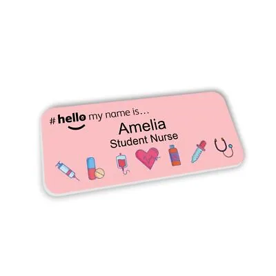 Hello My Name Is Badge Pink Medical Icons Design Student Nurse Midwife Nhs • £5.95