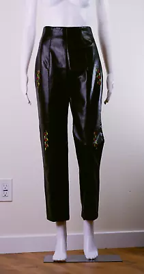 Vintage Versace Jeans Couture Faux Leather Pants W/ Embroidery Size M 90s • $120