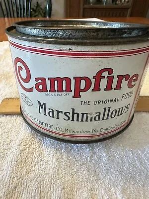 Vintage RARE Campfire Marshmallows Tin  12 Oz Americana Litho Advertising 6”Dia. • $149.99
