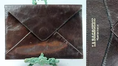 Vtg LA BAGAGERIE France Brown Leather Small Envelope Clutch Bag Handbag • $35