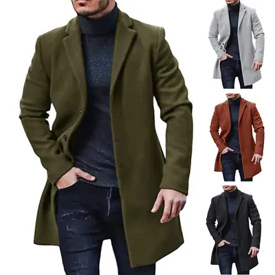 Mens Winter Warm Formal Trench Coat Long Jacket Smart Work Outwear Overcoat UK • £18.99