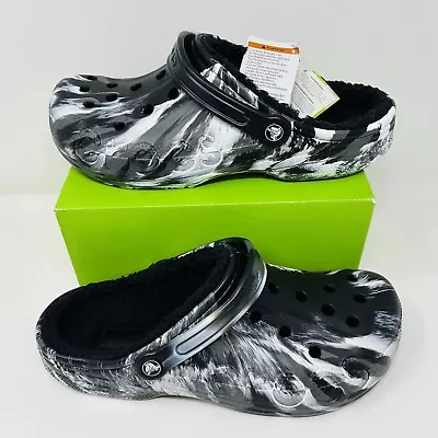 Crocs Baya Faux Fur Lined Clog Marble Black White Mens Size 11 NEW • $53.54