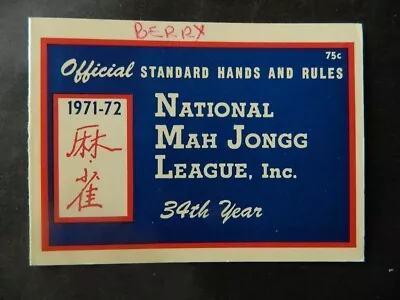 1971-72 National Mah Jongg League Rules Game Card • $14.95