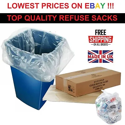£11.50 • Buy 100 X Clear Refuse Sacks 140G/200G Large Bin Liners Rubbish Waste Recycling Bags