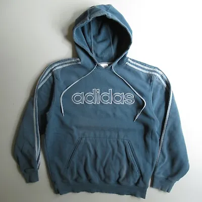 Adidas Hooded Sweatshirt Hoodie Blue Embroidered Fade Worn • $85